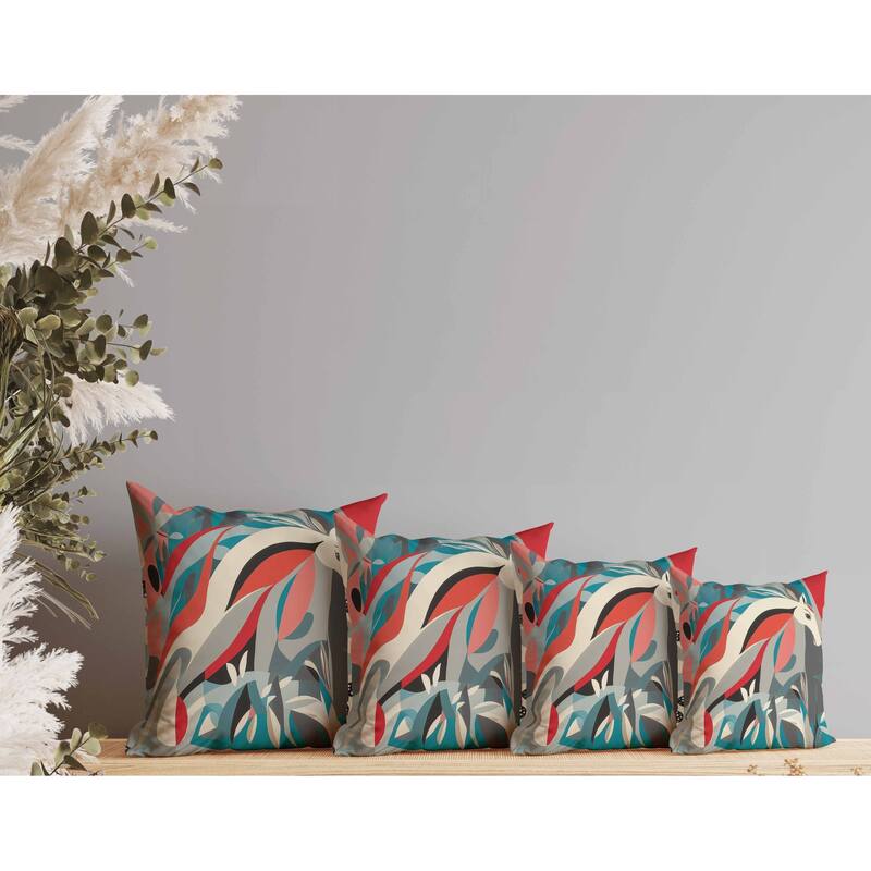 Mythical Horse Indoor/Outdoor Reversible Throw Pillow Red and Teal
