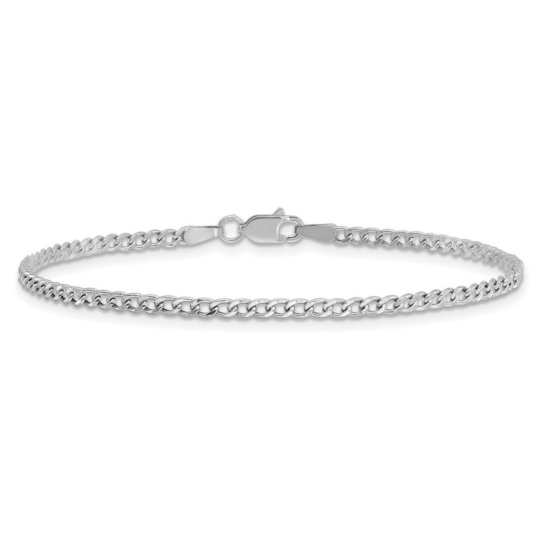 Curata 14k White Gold 7" 2.5mm Semi-solid Curb Link Chain Bracelet