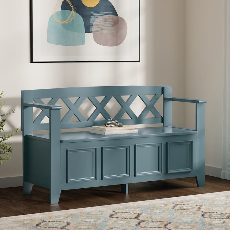 WYNDENHALL Halifax 48 inch Wide Solid Wood Transitional Entryway Bench - 48 Inches wide - French Blue