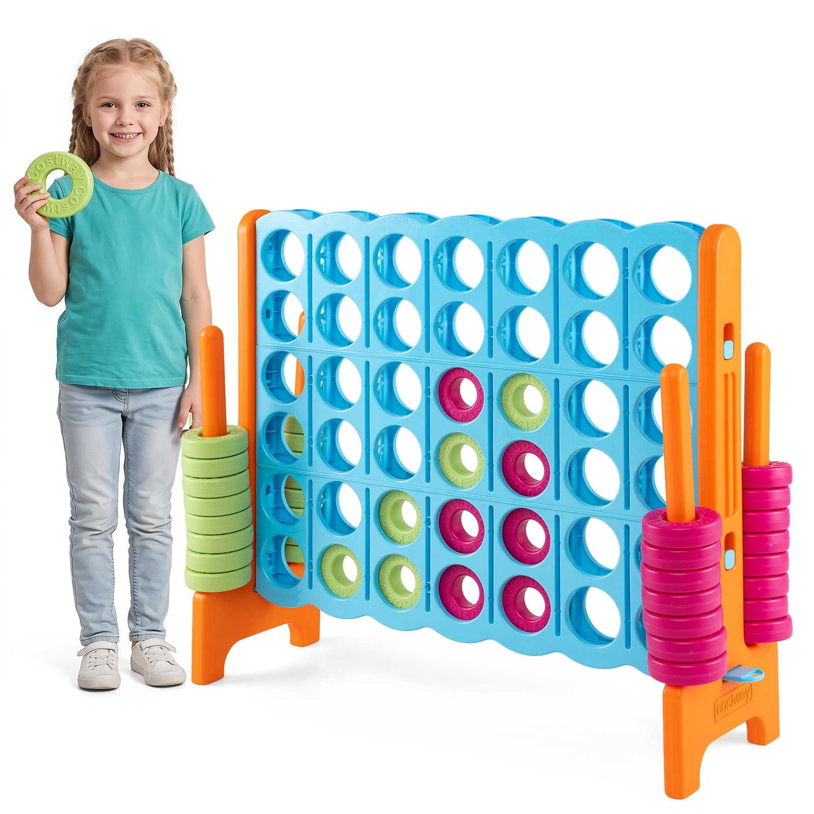 Gymax Jumbo 4-to-Score Game Set 4 in A Row Kids Adults w/ 42 Jumbo
