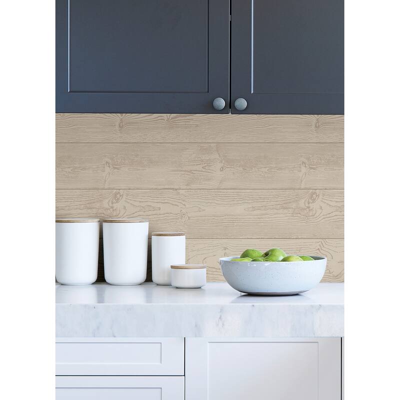 Scott Living Urban Shiplap Natural Self Adhesive Wallpaper