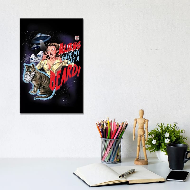 iCanvas "Aliens Gave My Cat A Beard" by Steven Rhodes Canvas Print - 12x8x0.75