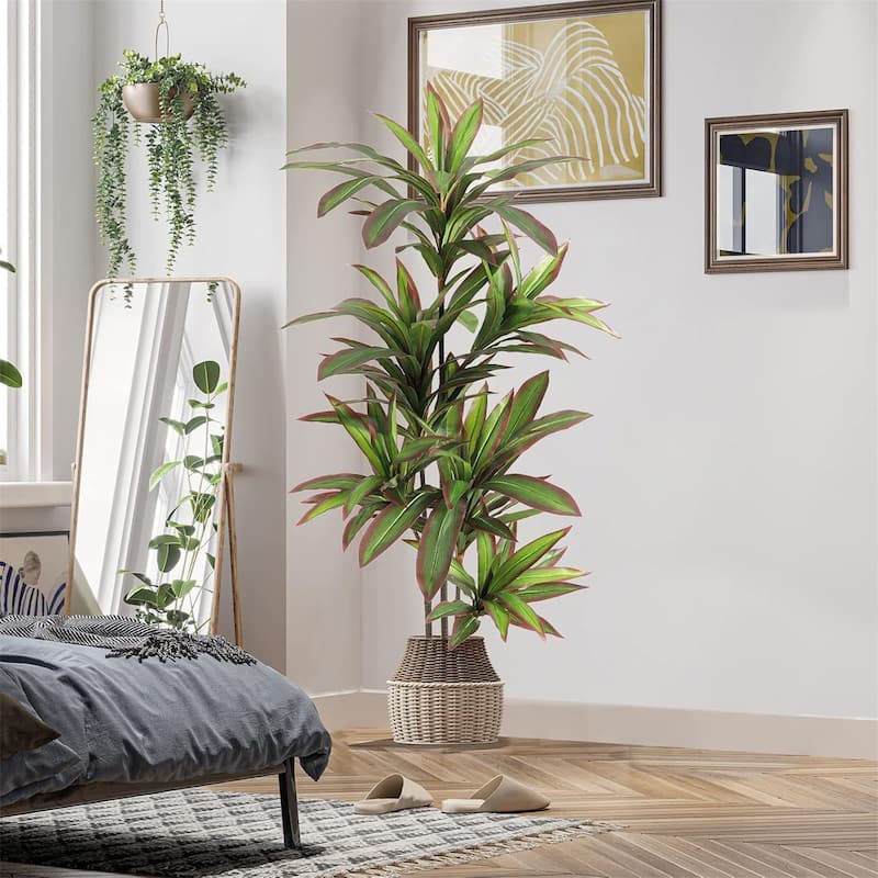 Red Edge Artificial Faux Yucca Dracaena Plant for Home Office Living Room Decor - 5 Ft