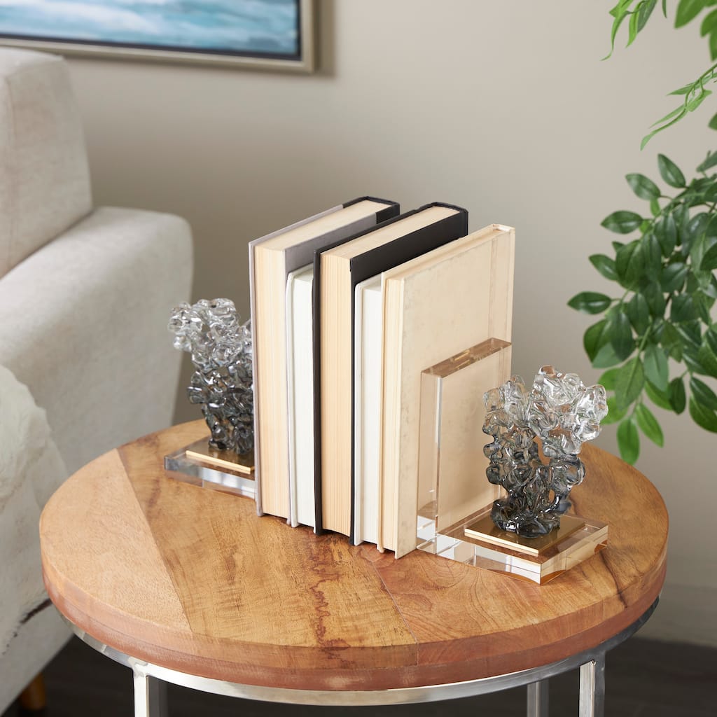 Clear Glass Handmade Freeform Decorative Bookends with Clear Gold Supports (Set of 2)
