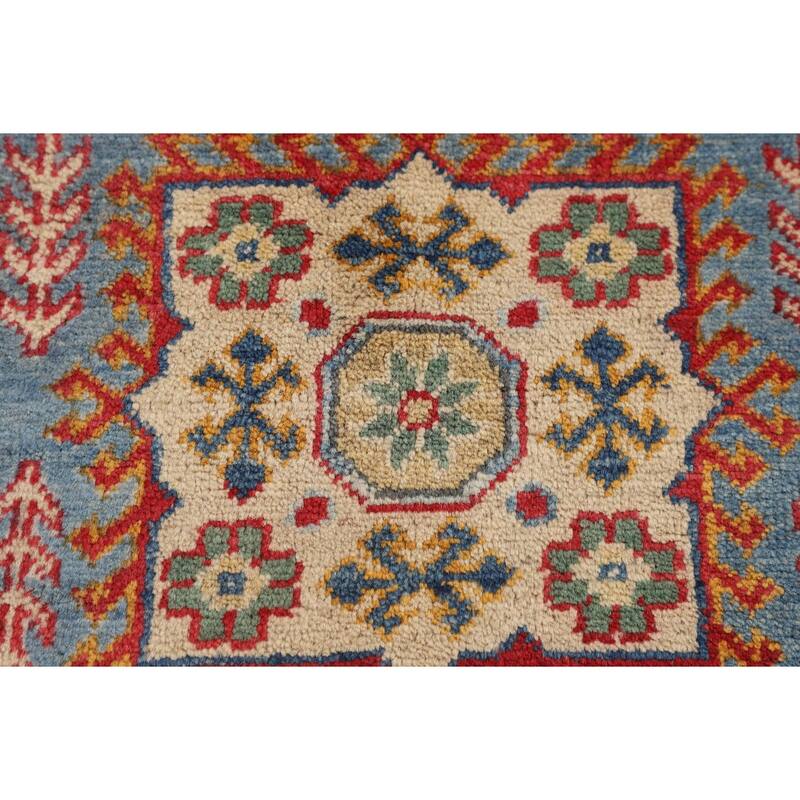 Geometric Kazak Accent Rug Handmade Foyer Wool Carpet - 3'2" x 4'8"