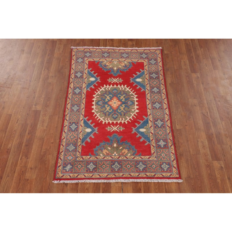 Red Kazak Accent Rug Hand-Knotted Wool Carpet - 3'4" x 5'1"