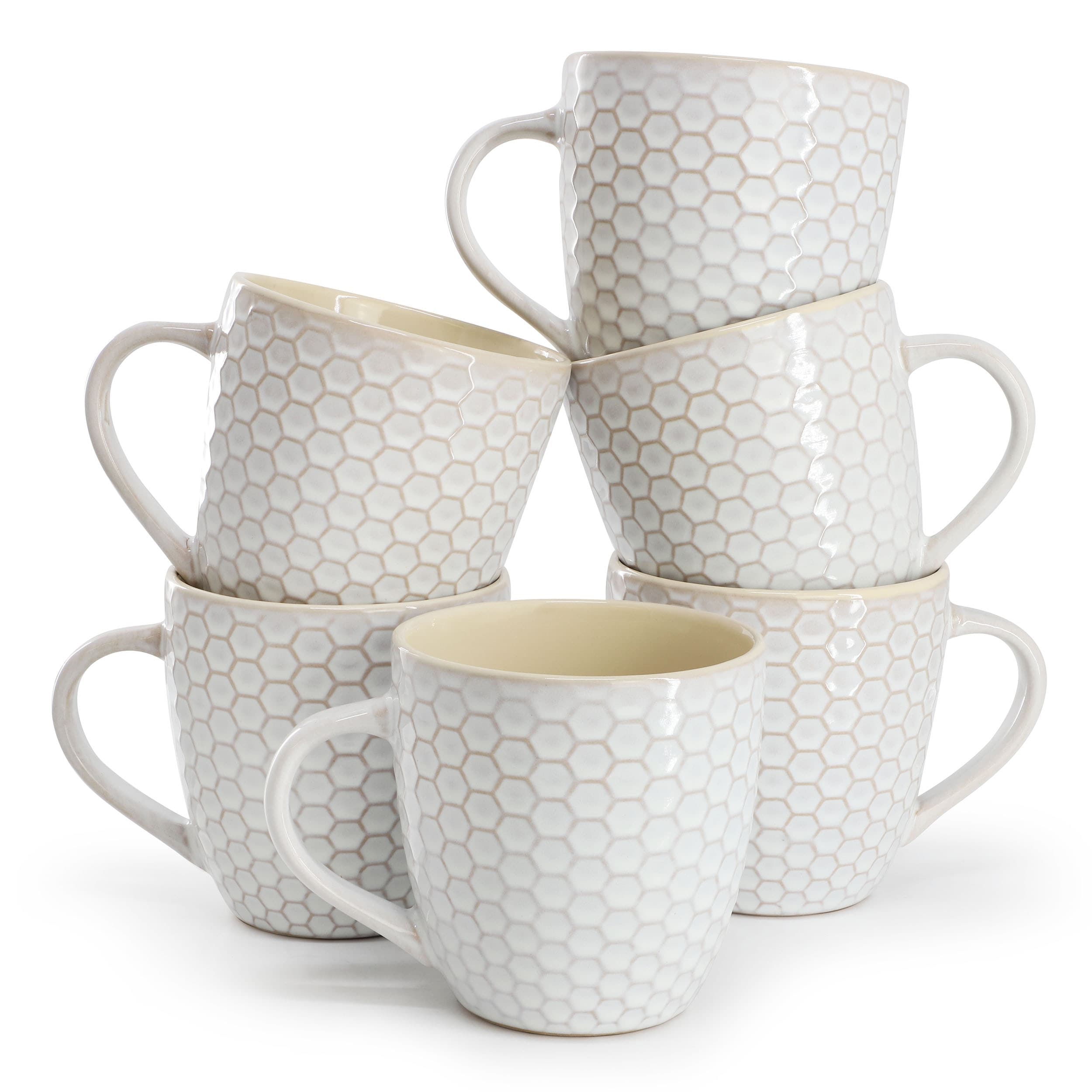 Elama Honeycomb 6 Piece 15 Ounce Mug Set in White