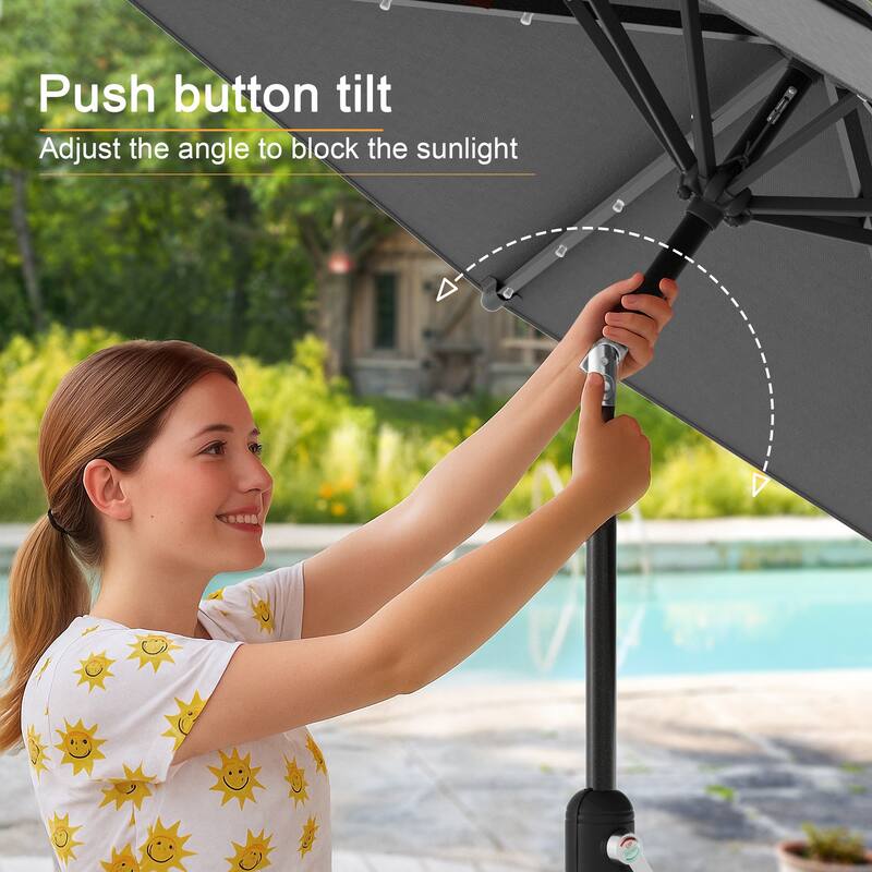 LIVOOSUN 9Ft Patio LED Market Umbrella Outdoor Table Steel Umbrella