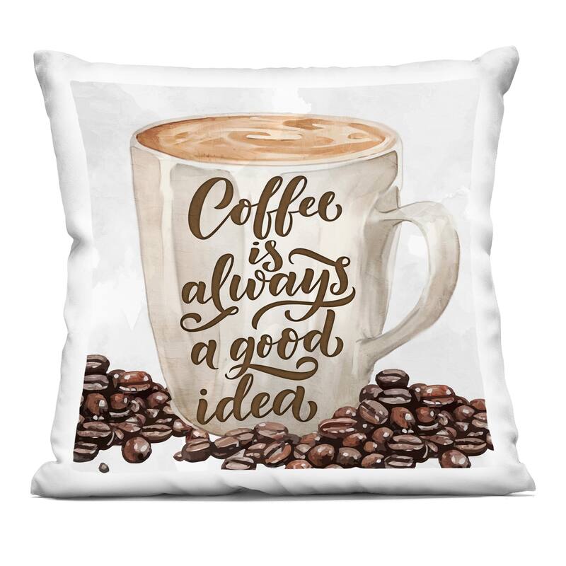 Stupell Coffee Phrase Classic Mug Decorative Printed Throw Pillow Design by Kim Allen - Accent - Polyester - Off-White - Single