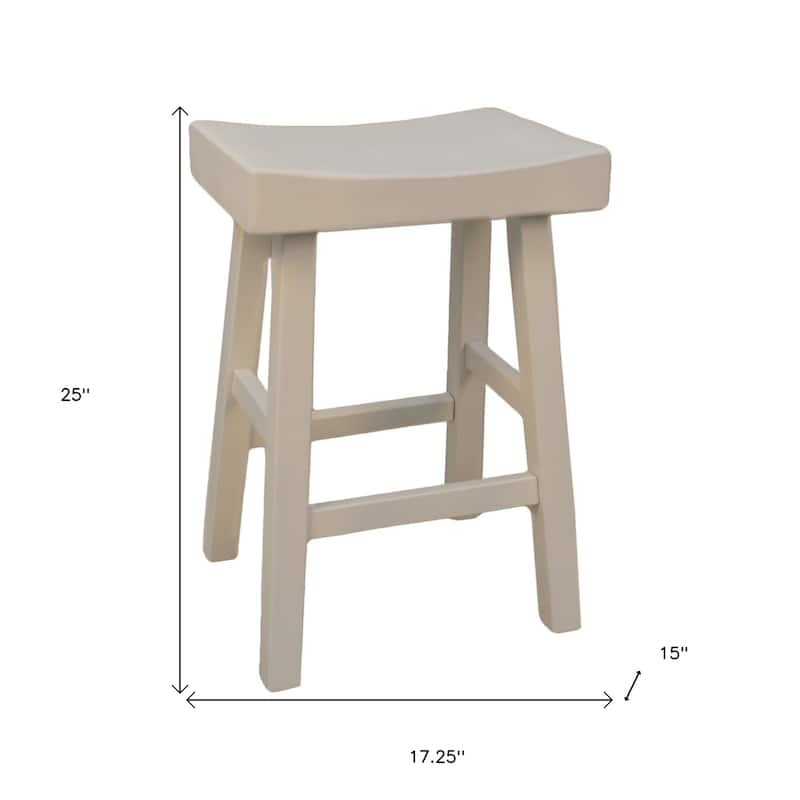 HomeRoots 25" Antiqued White Solid Wood Backless Counter Height Bar Chair - 17.25