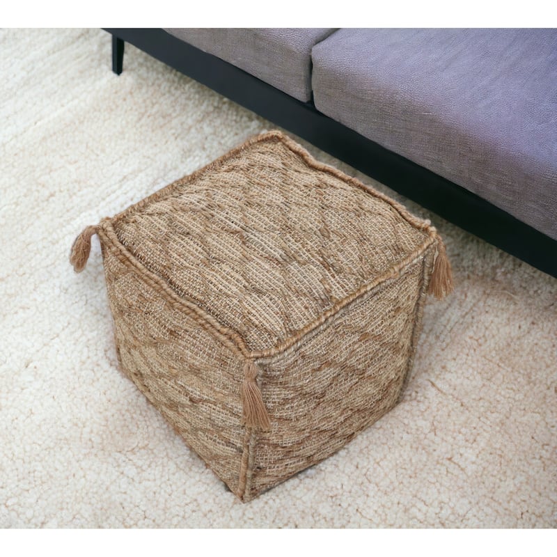 18" Brown Jute Cube Trellis Pouf Ottoman - 18' X '18' X '18