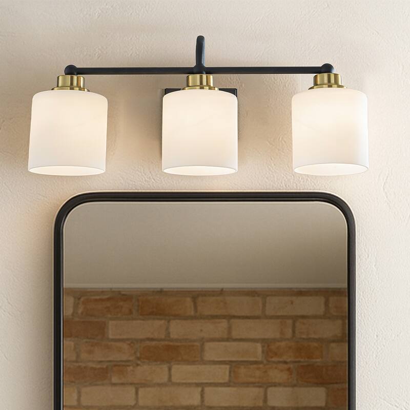 1/3-Light Modern Elegant Brass And Black Bathrooom Vanity Light With Milk White Glass Shades