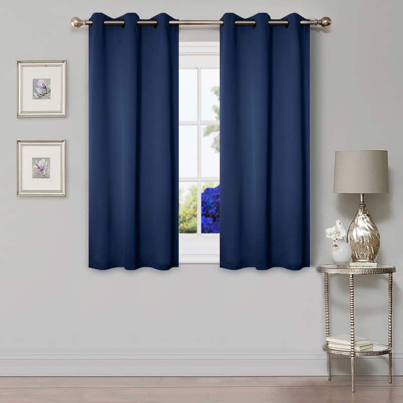 Superior Modern Solid Washable Room Darkening Curtains, Set of 2 Panels - 8PC- 42" x 63" - Navy Blue