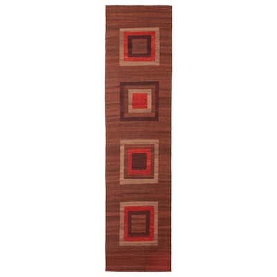 ECARPETGALLERY Flat-Weave Natural Dark Brown Wool Tapestry Kilim - 2'7 x 10'7