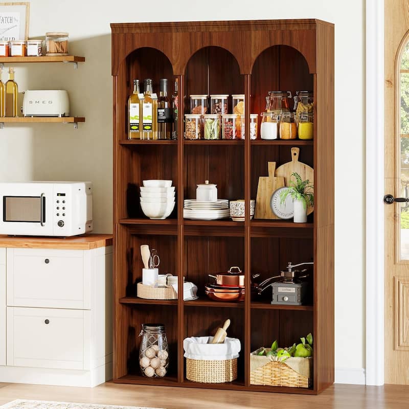 70.9" Tall Arched Bookshelf, 5-Tier Freestanding Wooden Display Bookcase for Office, Reception, Living Room