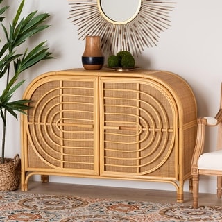 bali & pari Ovalet Modern Bohemian Natural Brown Rattan 2-Door Sideboard