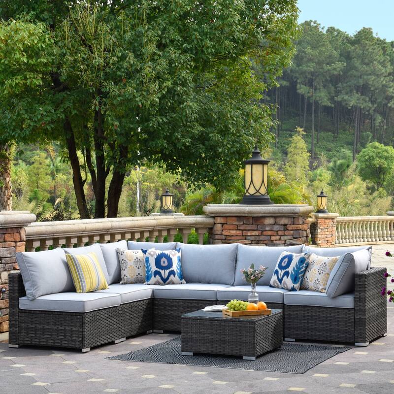 OVIOS Deep Seat Wicker 7-piece Sectional Set - Grey