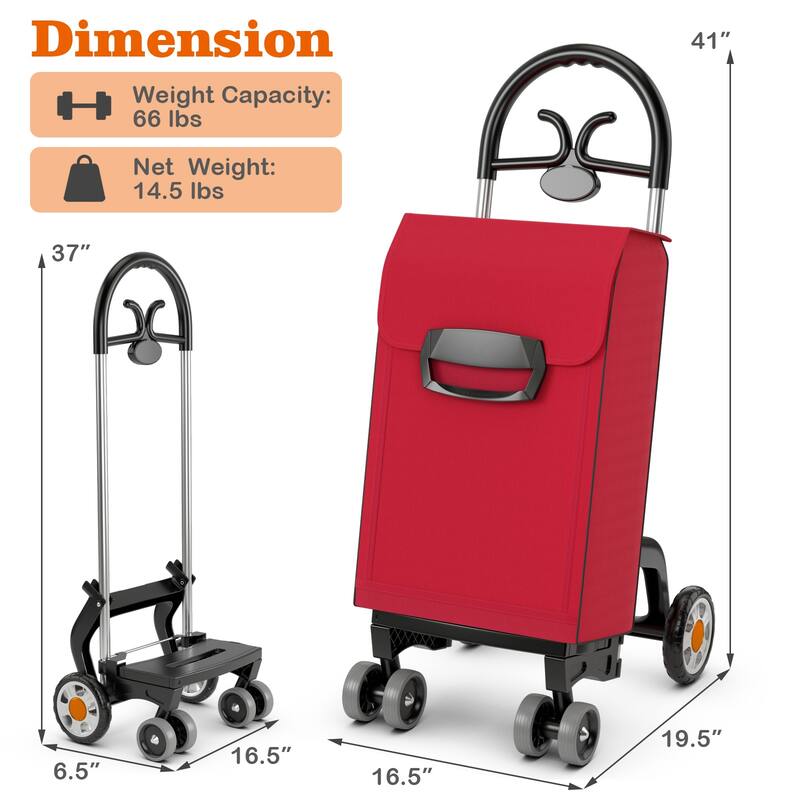 Multipurpose Lightweight Folding Shopping Cart with Swivel Front Wheels and Waterproof Polyester Bag - 16.5"x 19.5" x 41"