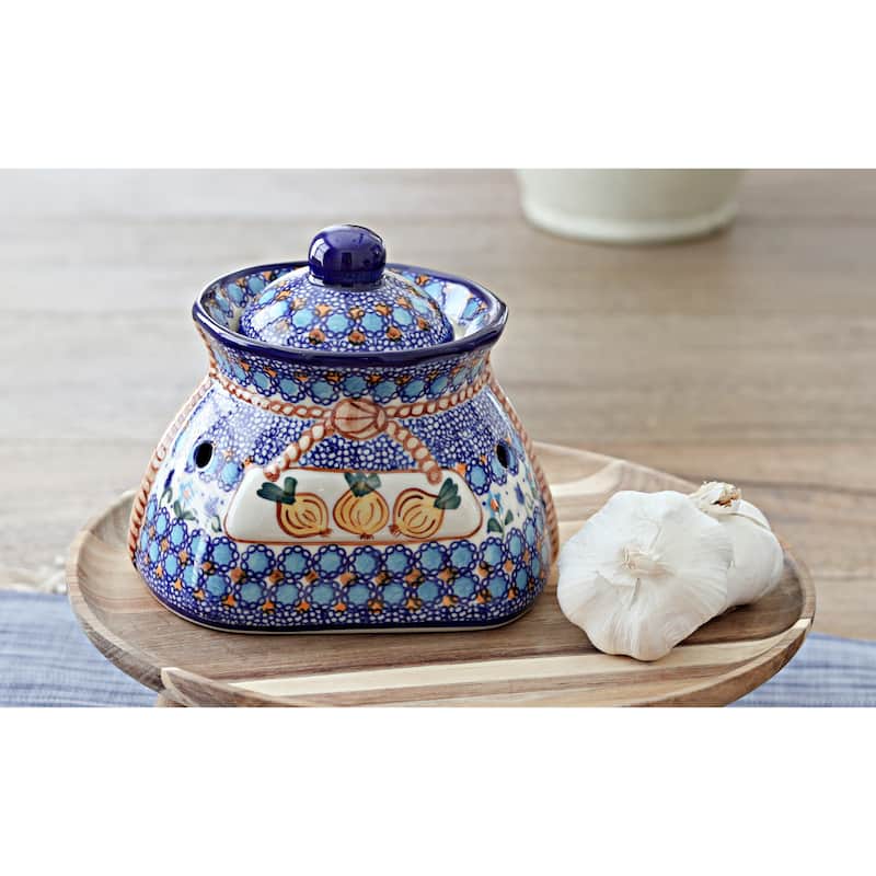 Blue Rose Polish Pottery 98 Vena Small Garlic Keeper