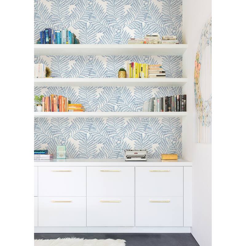 Botanical Laval Finnley Blue Inked Fern 33' L X 20.5" W Wallpaper Roll - Blue