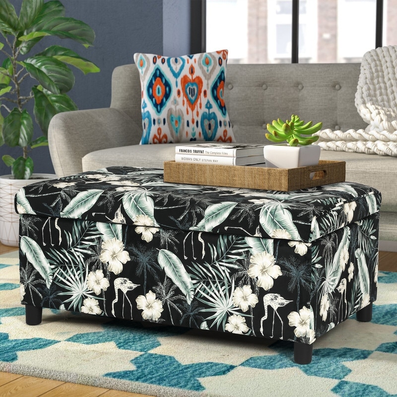 Adeco Storage Ottoman Rectangular Tufted Upholstered Bench Lift Top
