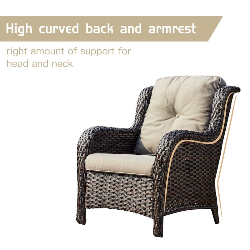 Outdoor Wicker High Back Club Chair with Cushions (Set of 2)