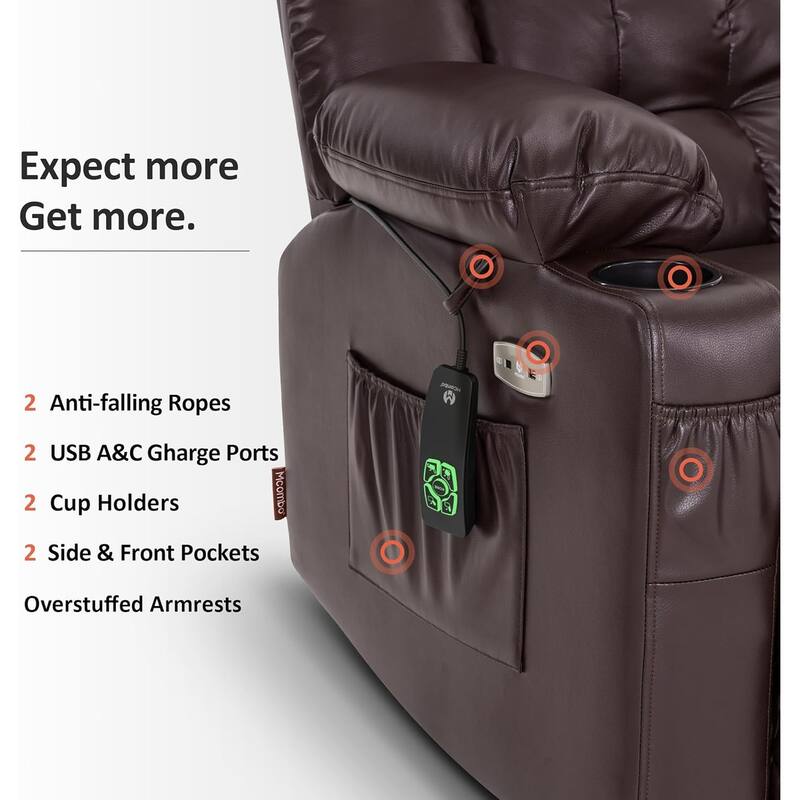 MCombo Dual Motor Small Power Lift Recliner Chair for Elderly, Lay Flat Lift Chair with Heat and Massage, Faux Leather 7893
