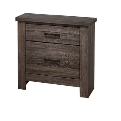 Oak Gray 2 Drawer 16 in. W Nightstand with Bar Metal Handles