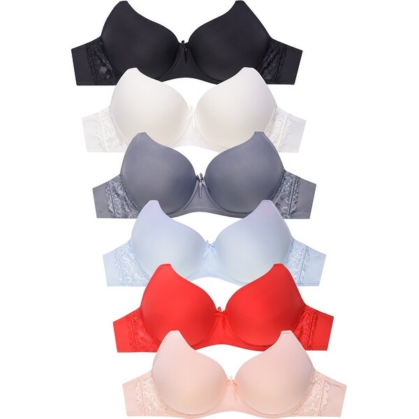 6-PACK Sofra Women's PLUS Full Coverage Lace Accent Bra. Opens flyout.