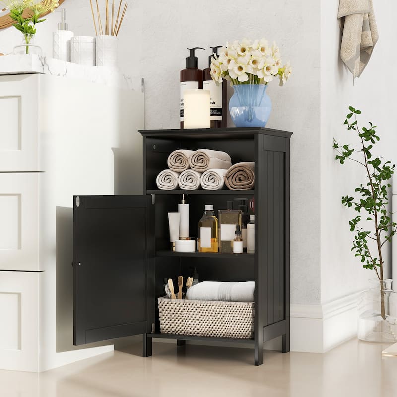Gymax Bathroom Floor Storage Cabinet Side Table w/ Open Compartment &