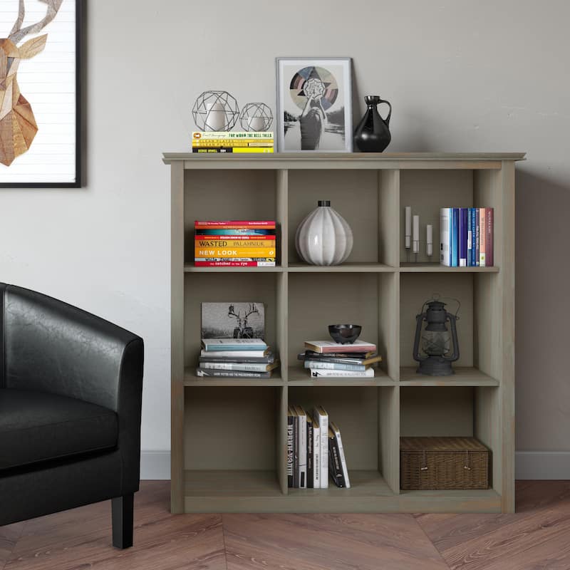 WYNDENHALL Stratford Wood Transitional 9-cube Bookcase - 43.2"w x 15"d x 44.6" h - Distressed Grey