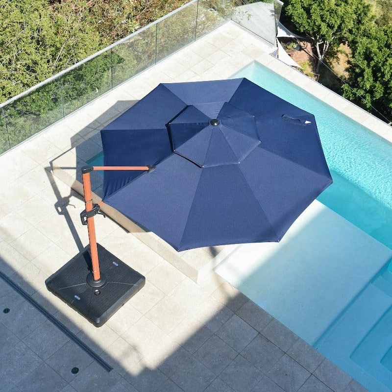 PURPLE LEAF 11ft Round Wood Pattern Patio Cantilever Umbrella