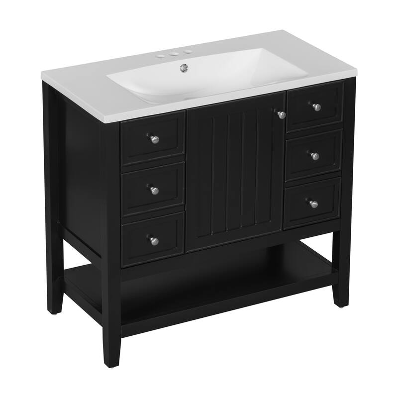 Wooden Bathroom Vanity with Ceramic Sink, Cabinet and 3 Drawers