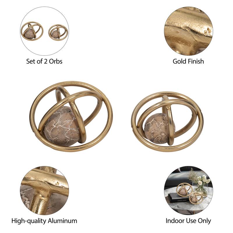 Sagebrook Home 7/8" Solaro Metal Orbs, Decorative Centerpiece Home Decor Accents, Set of 2