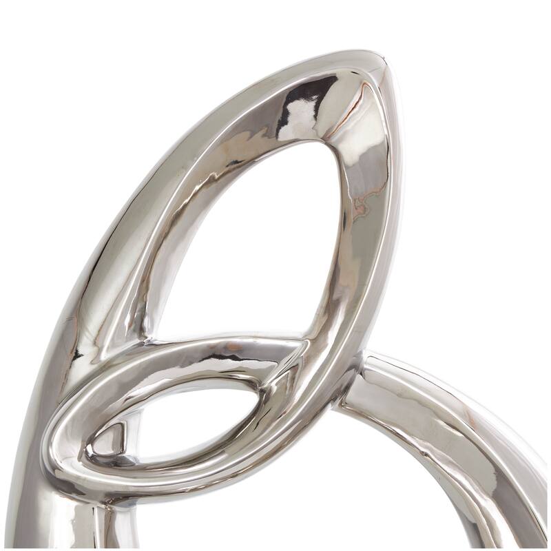 Silver Ceramic Looped Abstract Decorative Sculpture with Black Block Base