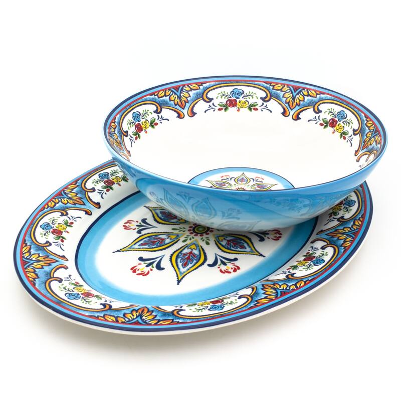 Euro Ceramica Zanzibar 18" Oval Platter & Serving Bowl Set