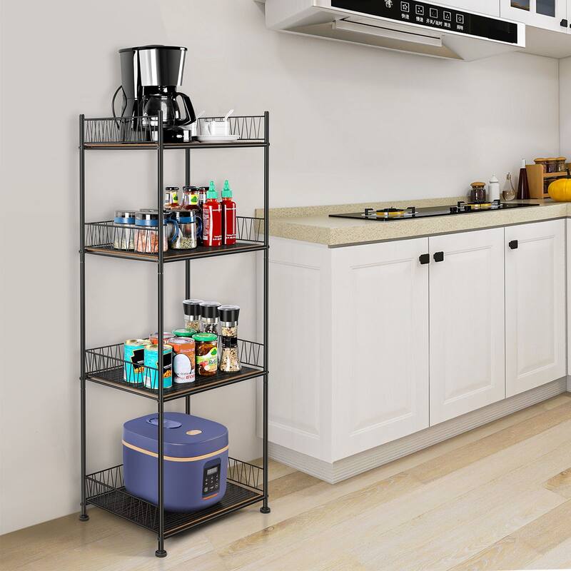 4 Tier Organizer Shelf Storage Rack for Floor Metal Wire Rack Shelving Standing Shelf