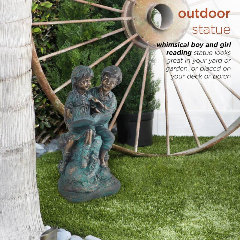 Girl and Boy Reading Together Statue