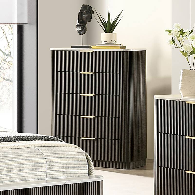 Furniture of America Alta Modern Dark Walnut 5-Drawer Chest with Artificial Marble Top - 5-drawer - Dark Walnut
