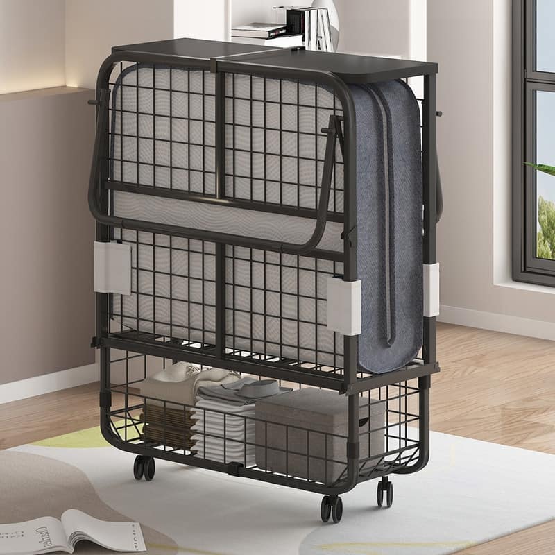Mixoy Space Saving Fold up Bed with Mattress & 360 Swivel Wheels