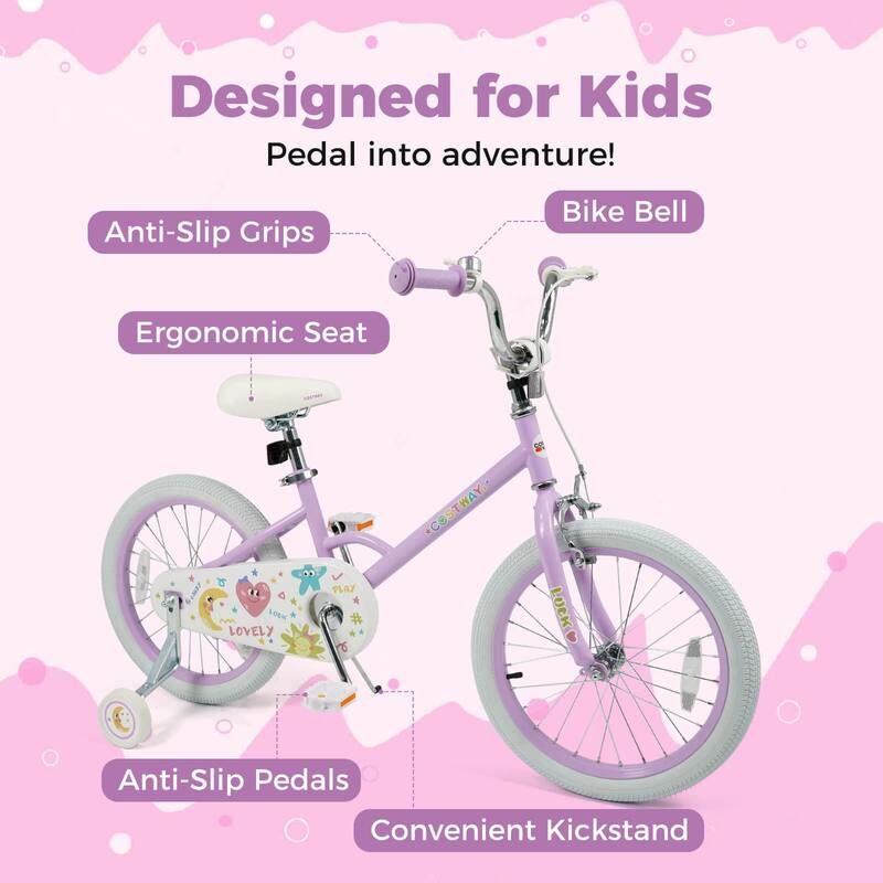 Costway 12/14/16/18 Inch Kids Bike for Girls Boys Age 3-8 Years with - See Details