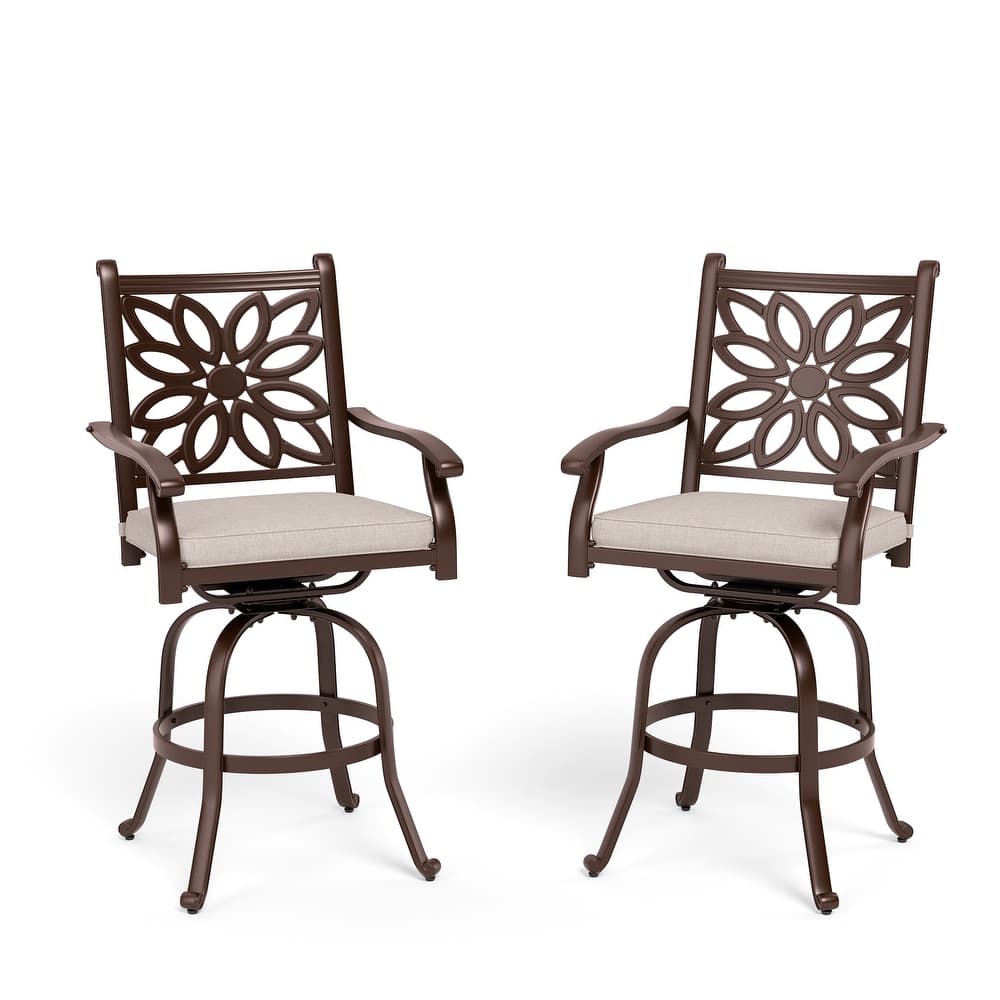 MAISON ARTS Cast Aluminum Wide Outdoor Dining Chairs with Cushion(Set of 2)