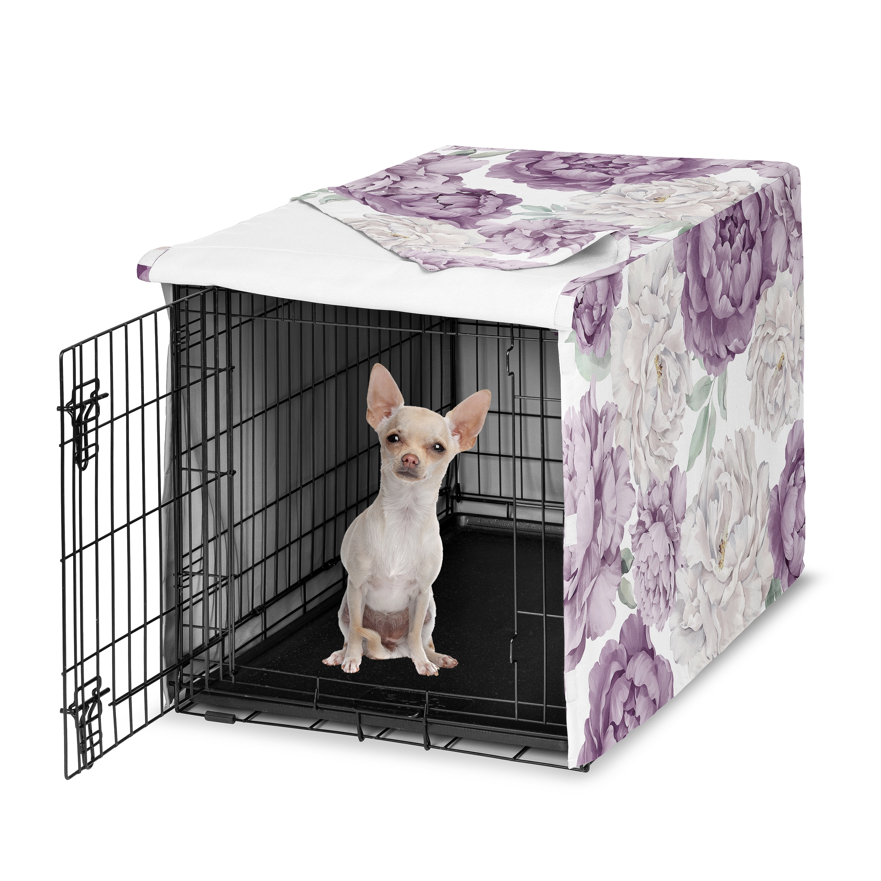 Sweet Jojo Designs Purple Lavender Boho Shabby Chic Floral Girl Dog Crate Kennel Cover 24in. - Peony Bohemian Vintage Watercolor