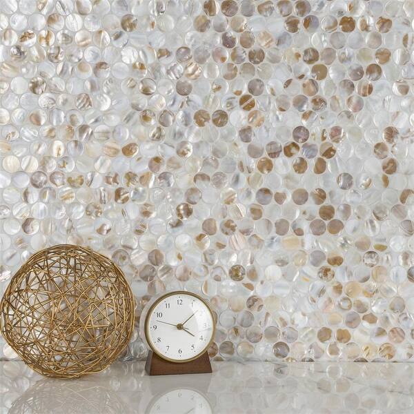 slide 2 of 9, Merola Tile Conchella Penny Natural 11.25" x 11.63" Natural Seashell Mosaic Tile