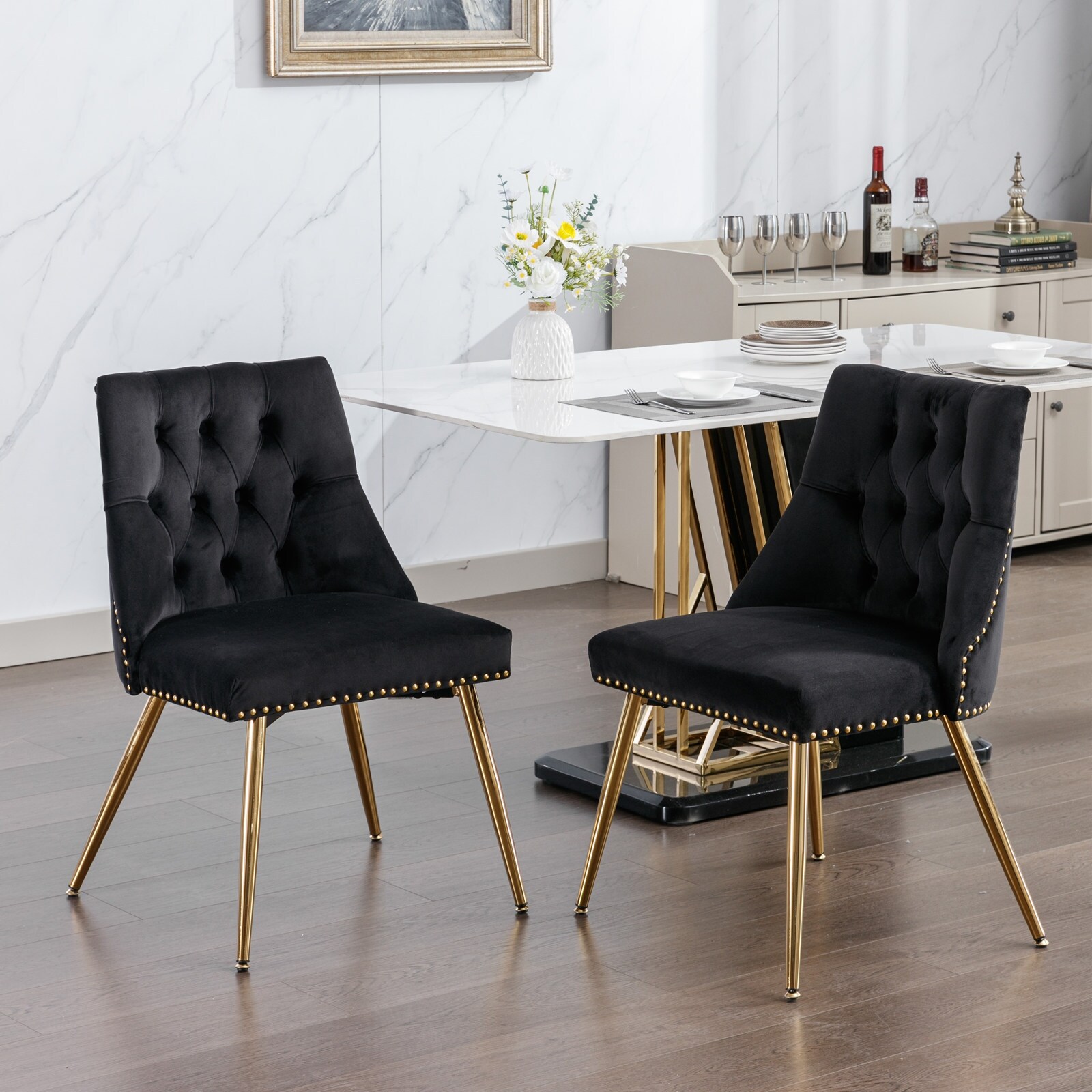 Ubuy Black Tufted Dining Room Chairs Upholstered Dining Black Side