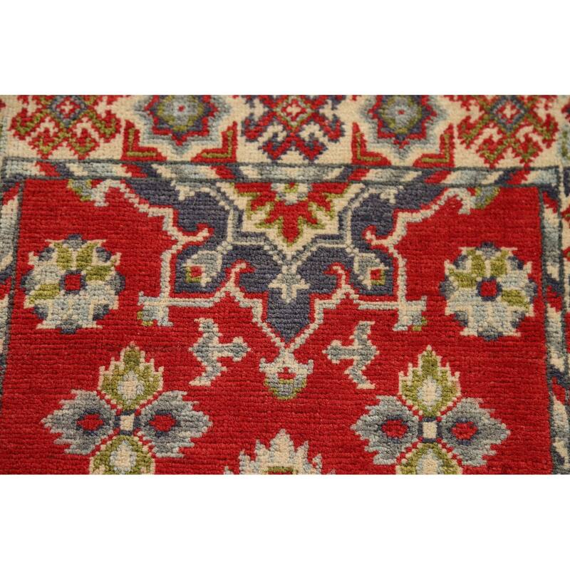 Red Kazak Oriental Foyer Rug Hand-Knotted Geometric Wool Carpet - 2'0" x 3'1"