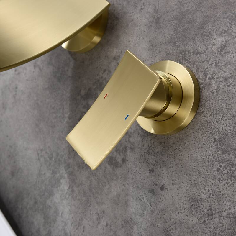 Modern Single Handle Wall Mounted Waterfall Bathroom Sink Faucet with Curved Spout, Anti Corrosion and Rust Resistant