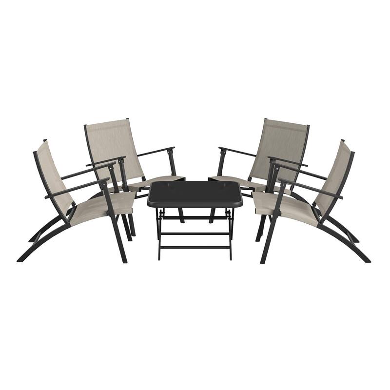 COSCO 5-Piece Outdoor Folding Sling Chat Set - Grey