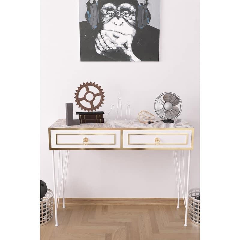 Ardeno Metal Legs Console Table - White Marble