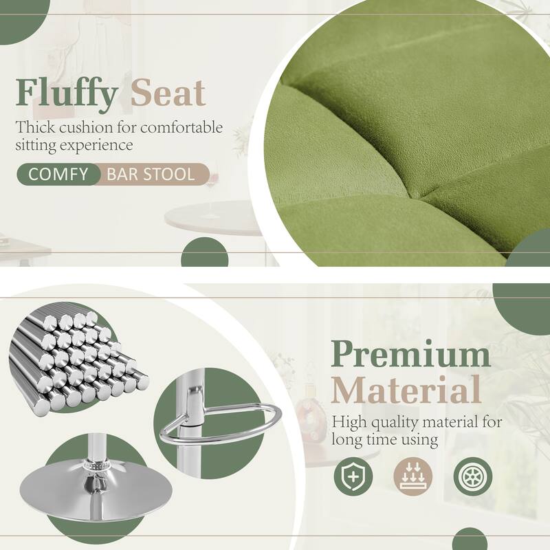 Furniwell Bar Stools Velvet Height Adjustable Swivel Counter Stools with Back - N/A